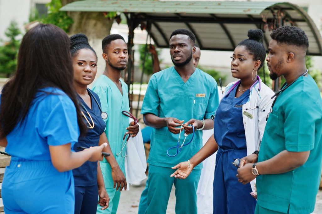 Team of health professionals in discussion